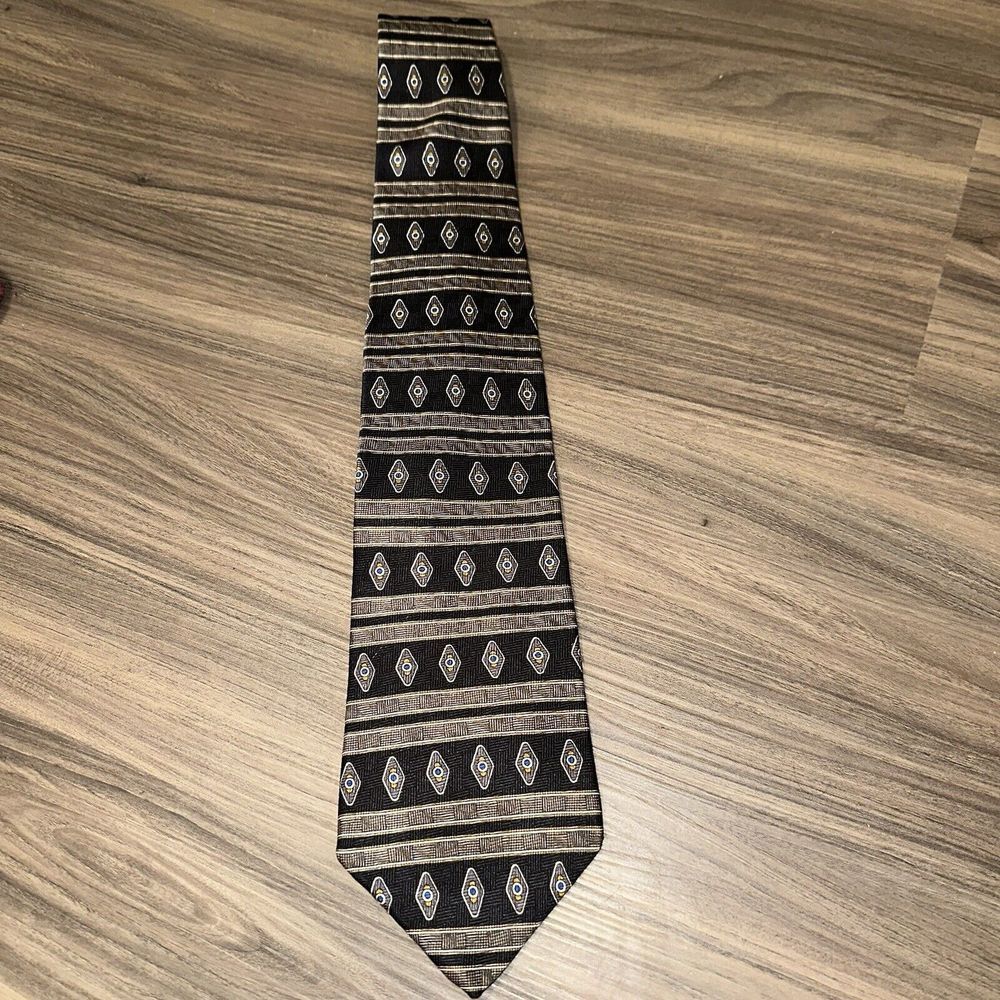 Oscar de la Renta Vintage Silk Men's Necktie Tie Black Gold Geometric
